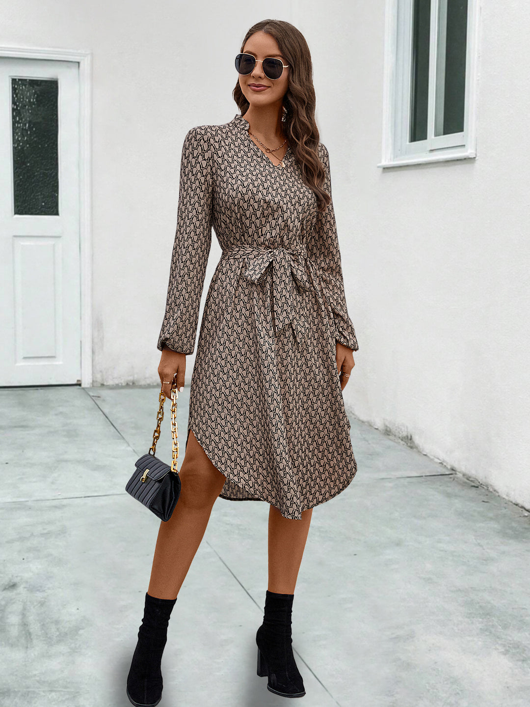 Damen Wickelblusenkleid mit Rüschendetails und praktischen Bindebändern EB