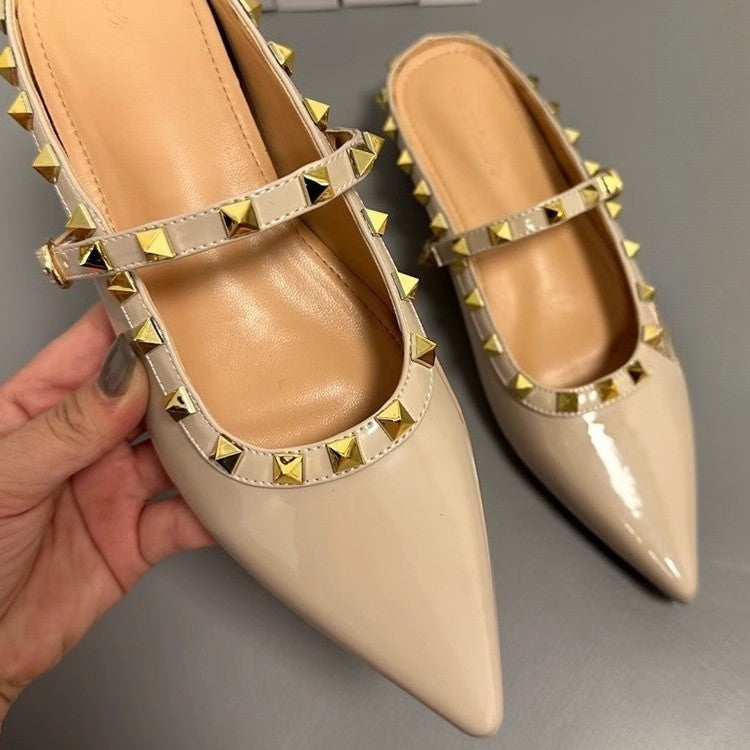 Damen elegante spitze Mules mit goldenen Nieten EB