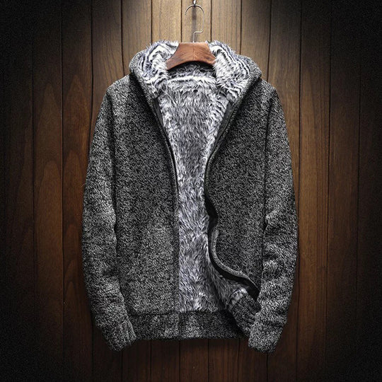 Herren kuschelige Kapuzenjacke mit weichem Innenfutter und seitlichen Eingrifftaschen EB