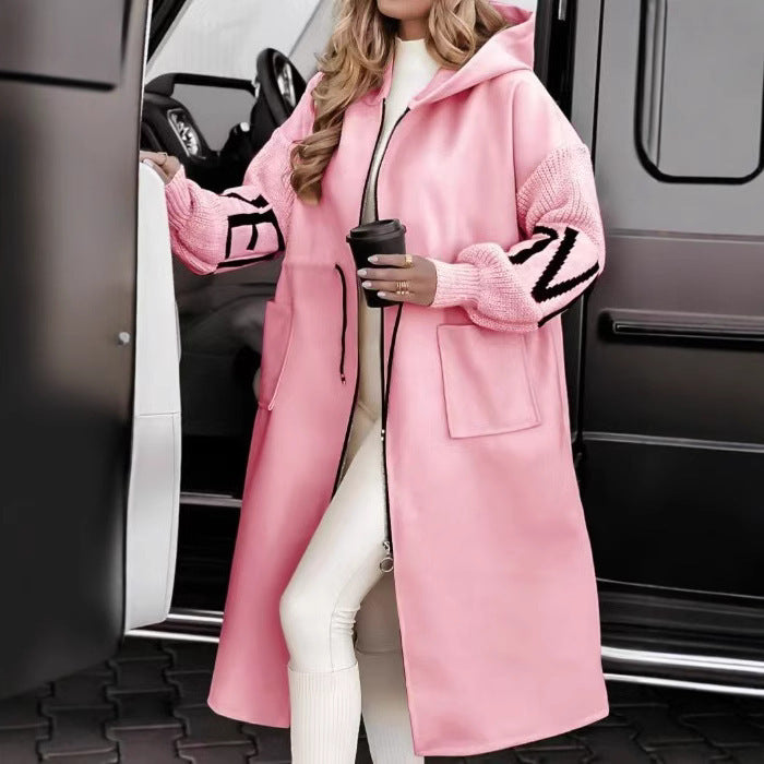 Damen nan Kapuzenmantel mit oversized Schnitt, gestrickten Ärmelbündchen und aufgesetzten Taschen EB