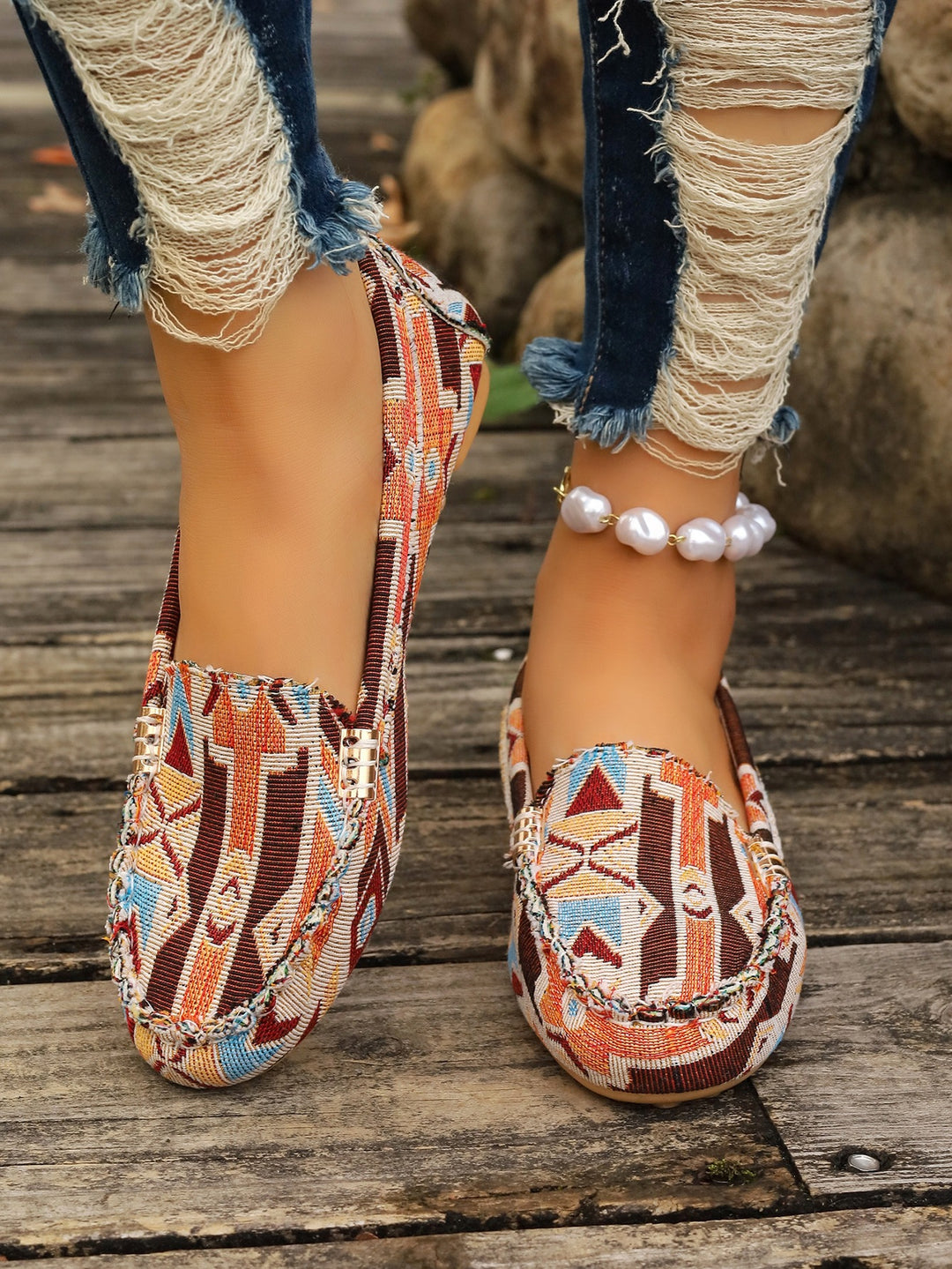 Damen Mokassins mit einzigartigem Ethno-Design EB