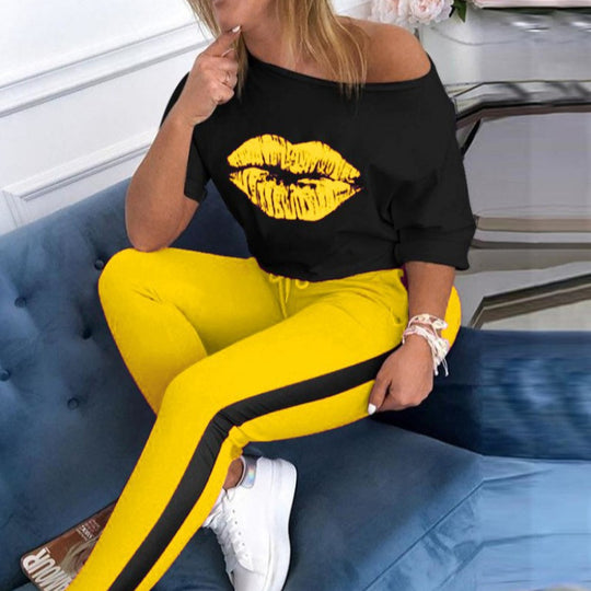 Damen stylisches T-Shirt mit Lippenmotiv EB