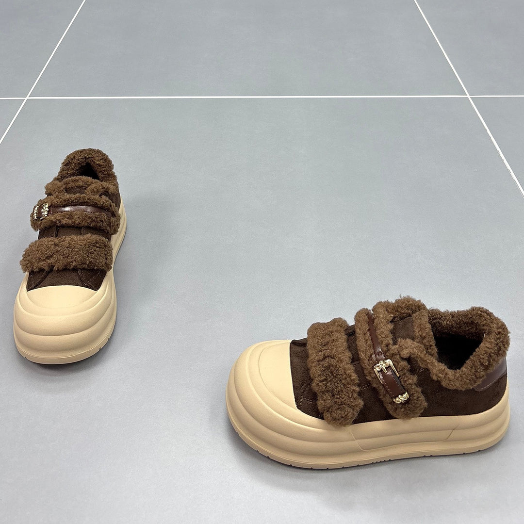 Damen Komfortable Sneaker mit kuscheligem Fleece-Futter und praktischen Klettverschlüssen EB