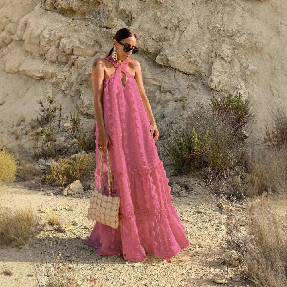 Damen luftiges Sommerkleid mit voluminösem Rock EB