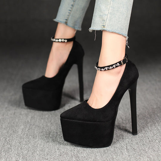 Damen Glamouröse Plateau-Pumps mit funkelndem Riemen und hohem Absatz EB