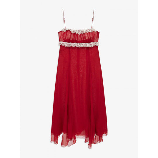 Damen Fließendes Midi-Kleid mit raffinierten Rüschendetails EB