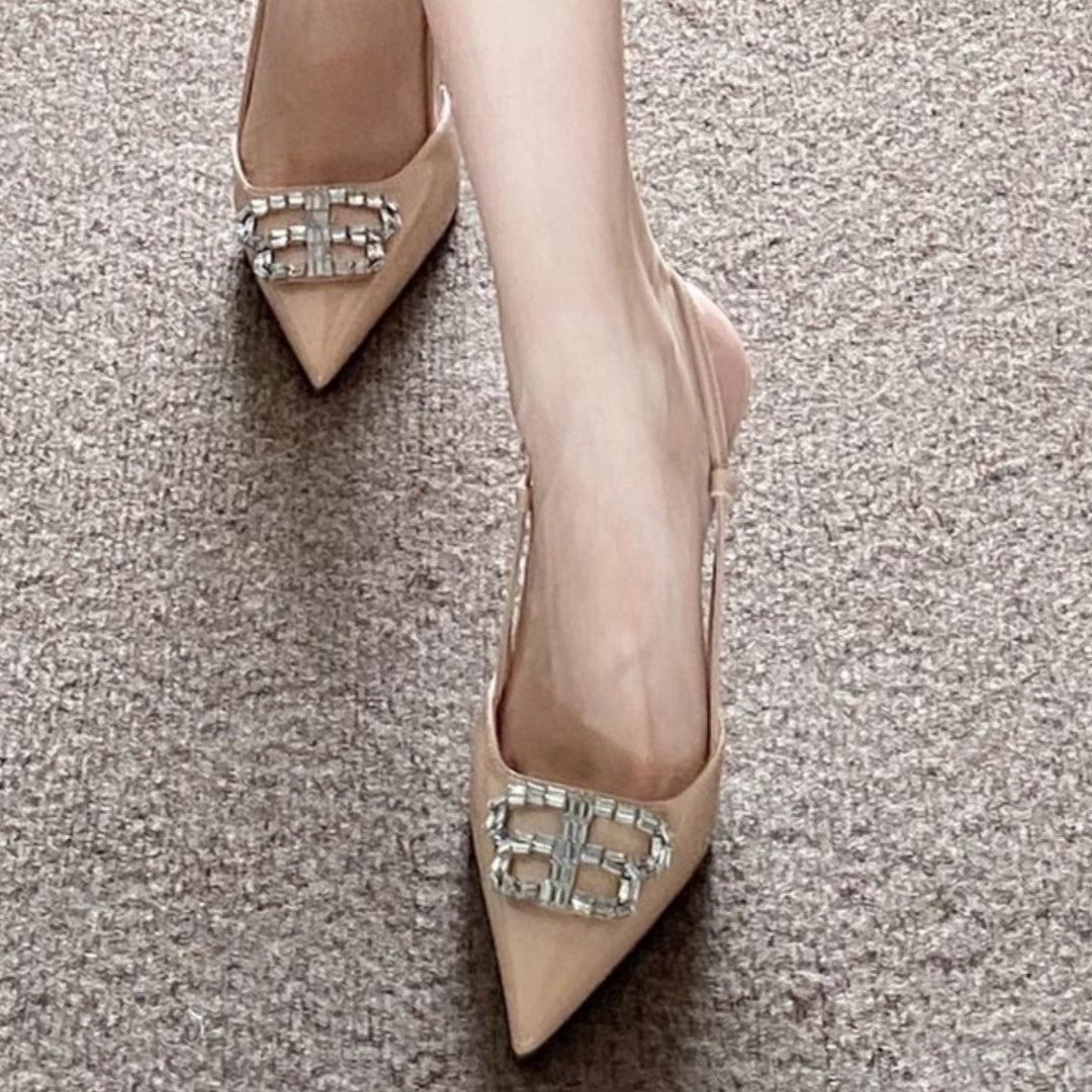 Damen elegante Slingback-Pumps mit glitzernden Strassverzierungen EB