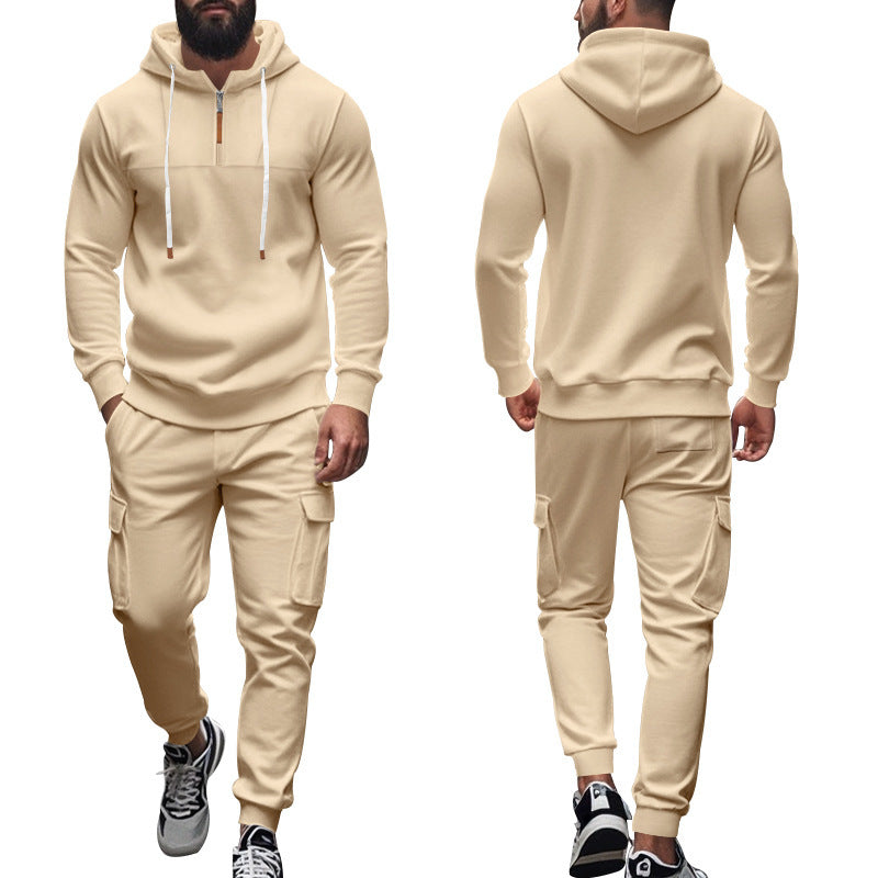 Herren nan Cargo-Joggingset mit Halbzip-Kapuzenpullover und Kordelbund-Cargohose EB