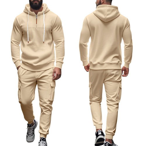 Herren nan Cargo-Joggingset mit Halbzip-Kapuzenpullover und Kordelbund-Cargohose EB