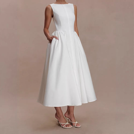 Damen Elegantes Midikleid mit femininen A-Linien-Rock EB