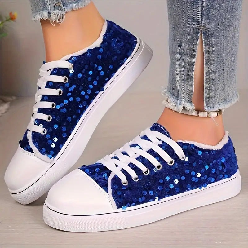 Damen Trendige Sneakers mit funkelnden Pailletten und komfortabler Sohle EB