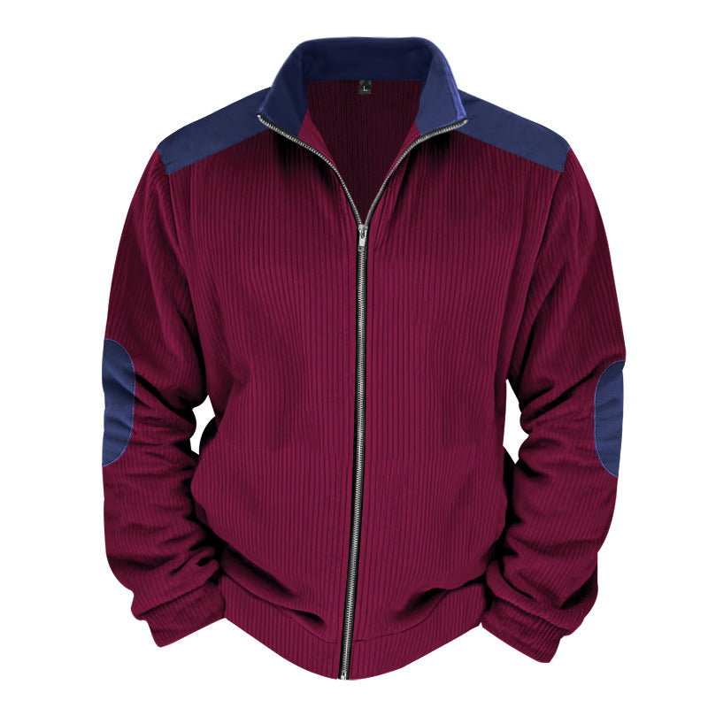 Herren Sportliche Zip-Jacke mit Rippenstruktur und Kontrastärmel EB