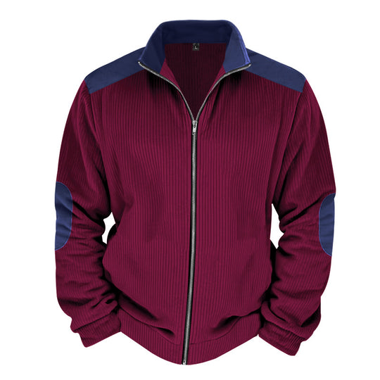 Herren Sportliche Zip-Jacke mit Rippenstruktur und Kontrastärmel EB