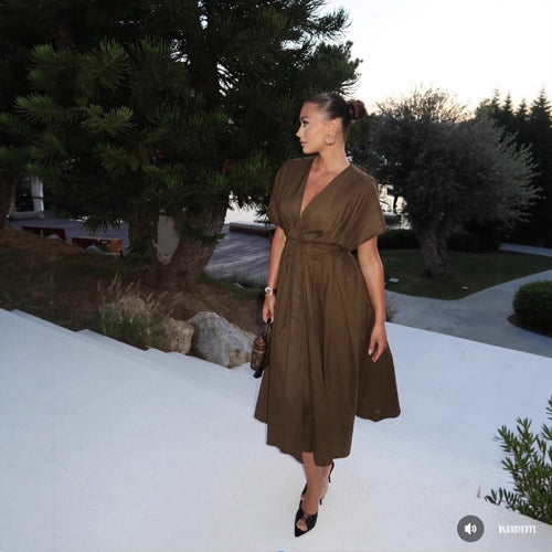 Damen Midikleid mit eleganter Wickeloptik und fließendem Schnitt EB
