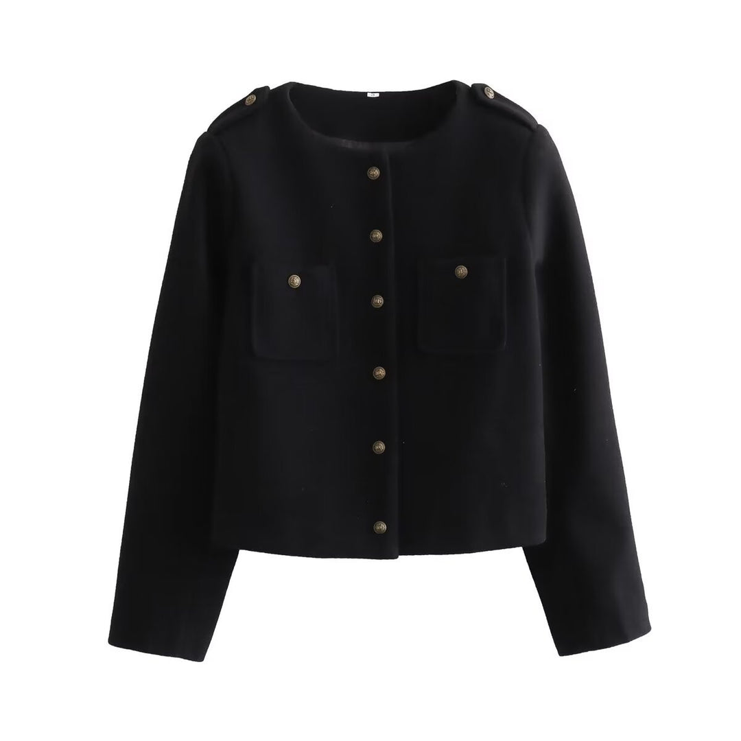 Damen elegante Kurzjacke mit dekorativen Knopfdetails EB