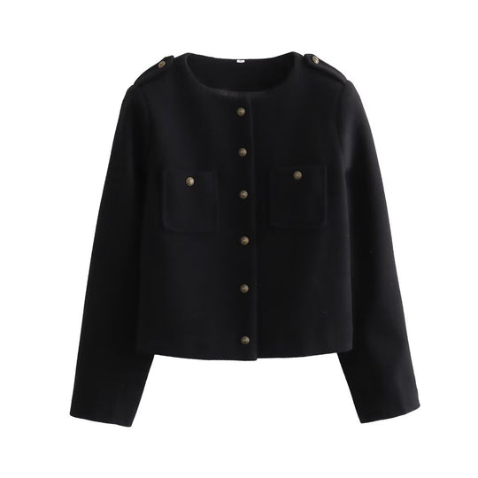 Damen elegante Kurzjacke mit dekorativen Knopfdetails EB