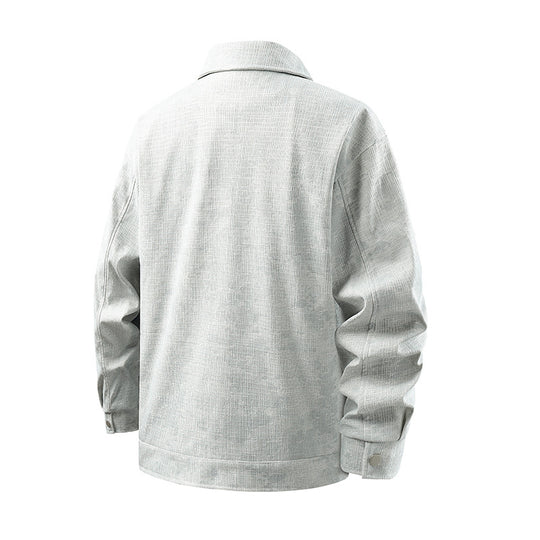 Herren samtartige Cord-Overshirt mit aufgesetzten Taschen und Druckknopfblende EB