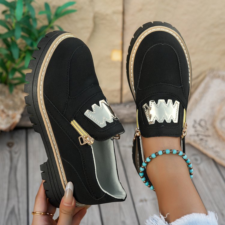 Damen Sportliche Slipper mit glänzendem Reißverschluss und rutschfester Sohle EB