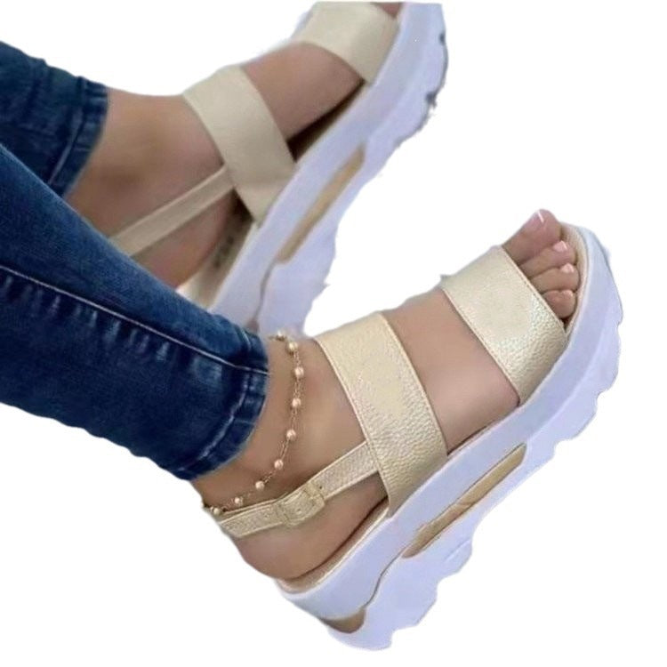 Damen Komfortable Keilsohlensandalen mit breiten Riemen EB