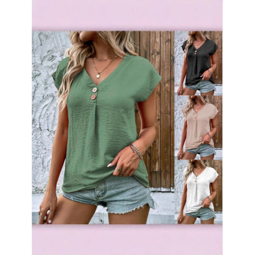 Damen trendiges V-Pullover mit Knopfdetails EB