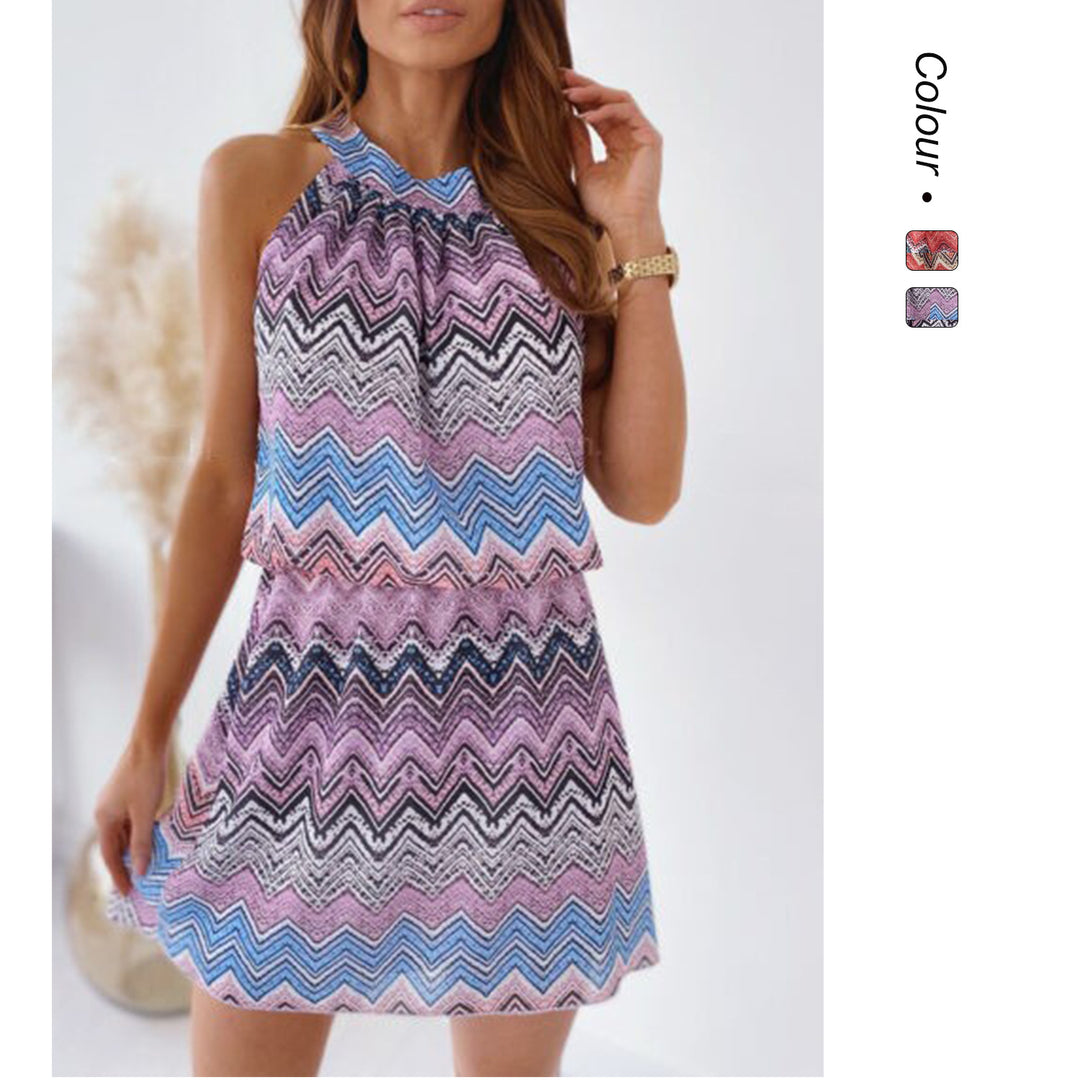 Damen Neckholder Minikleid mit zigzag-muster und luftiger Passform EB