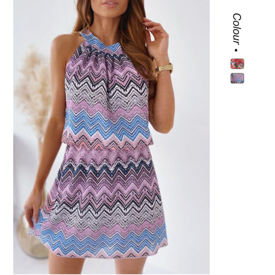 Damen Neckholder Minikleid mit zigzag-muster und luftiger Passform EB