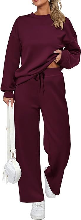 Damen nan zweiteiliges French-Terry Lounge-Set mit oversized Rundhals-Pullover und weitem Highwaist-Jogger EB