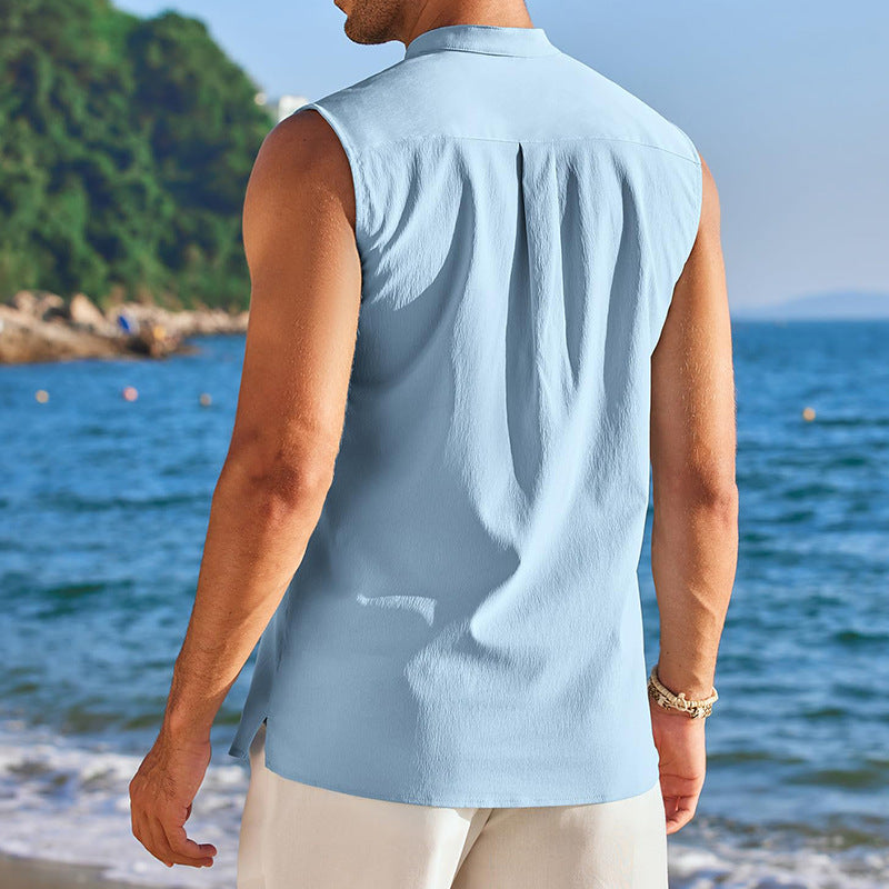 Herren Ärmelloses Henley-Shirt aus atmungsaktivem und leichtem Material EB