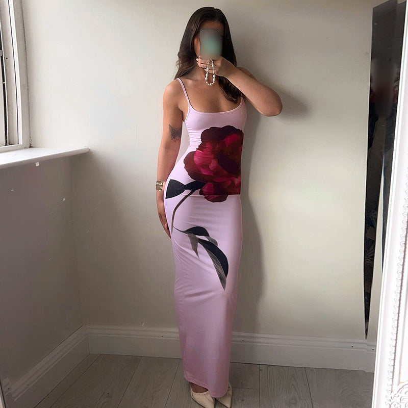 Damen Fließendes Maxikleid mit floralem Druck und schmalen Trägern EB