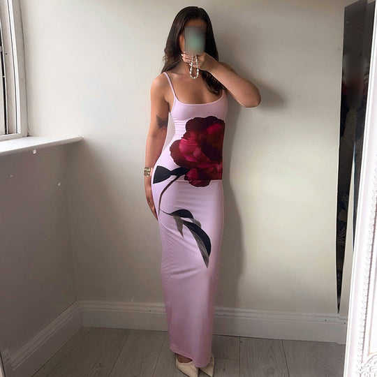 Damen Fließendes Maxikleid mit floralem Druck und schmalen Trägern EB