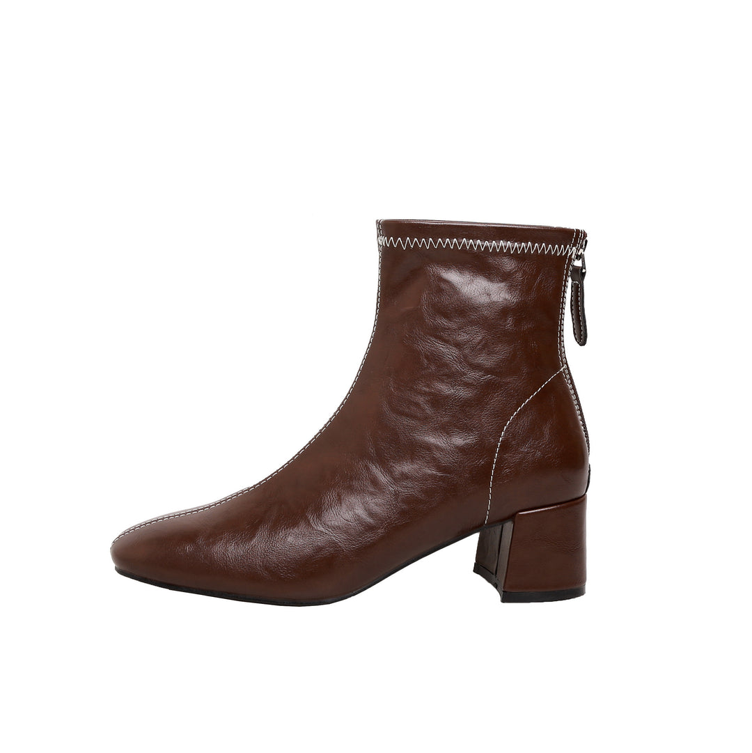 Damen Ankle Boots aus hochwertigem Leder mit modernem Design und bequemen Blockabsatz EB