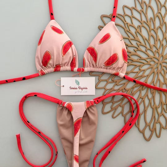 Damen Triangel-Bikini mit frischem Melonenmuster EB