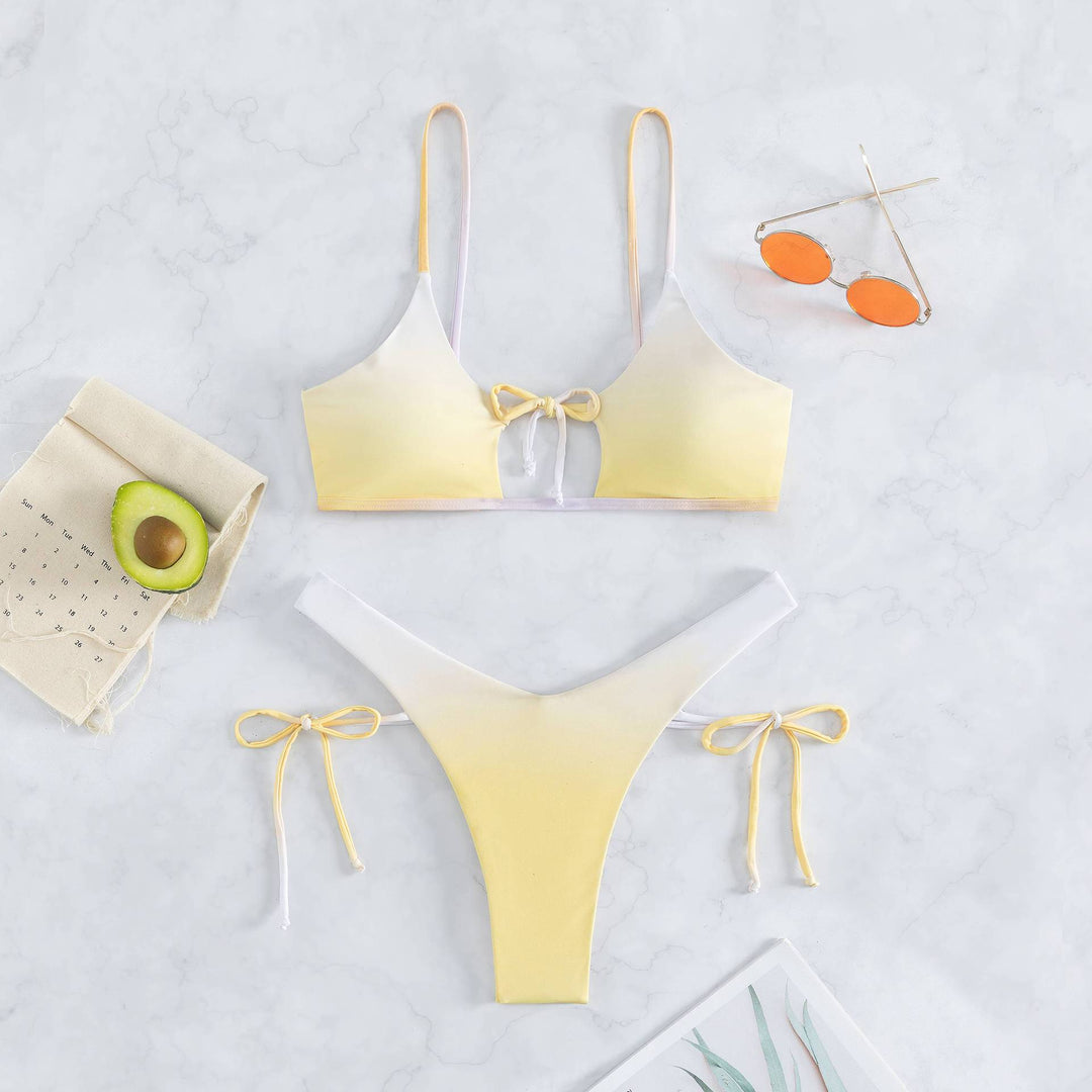 Damen Triangel-Bikini mit anpassbarem Knoten-Design und elegantem Farbverlauf EB