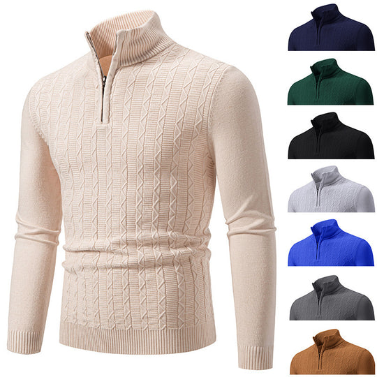 Herren modischer Strickpullover mit Stehkragen und Reißverschluss EB
