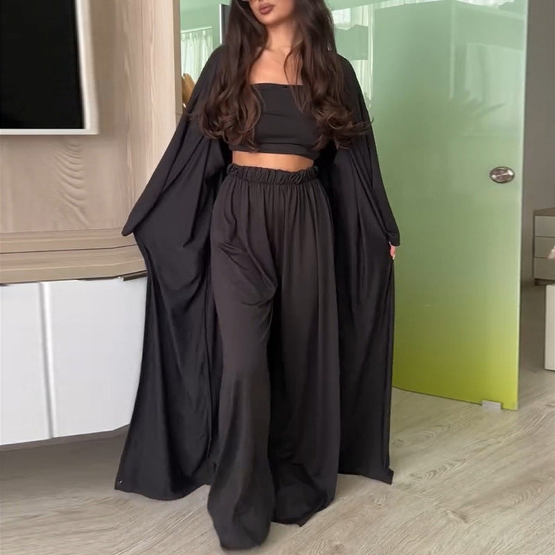 Damen eleganter Lounge-Anzug mit weit geschnittenem Cardigan EB