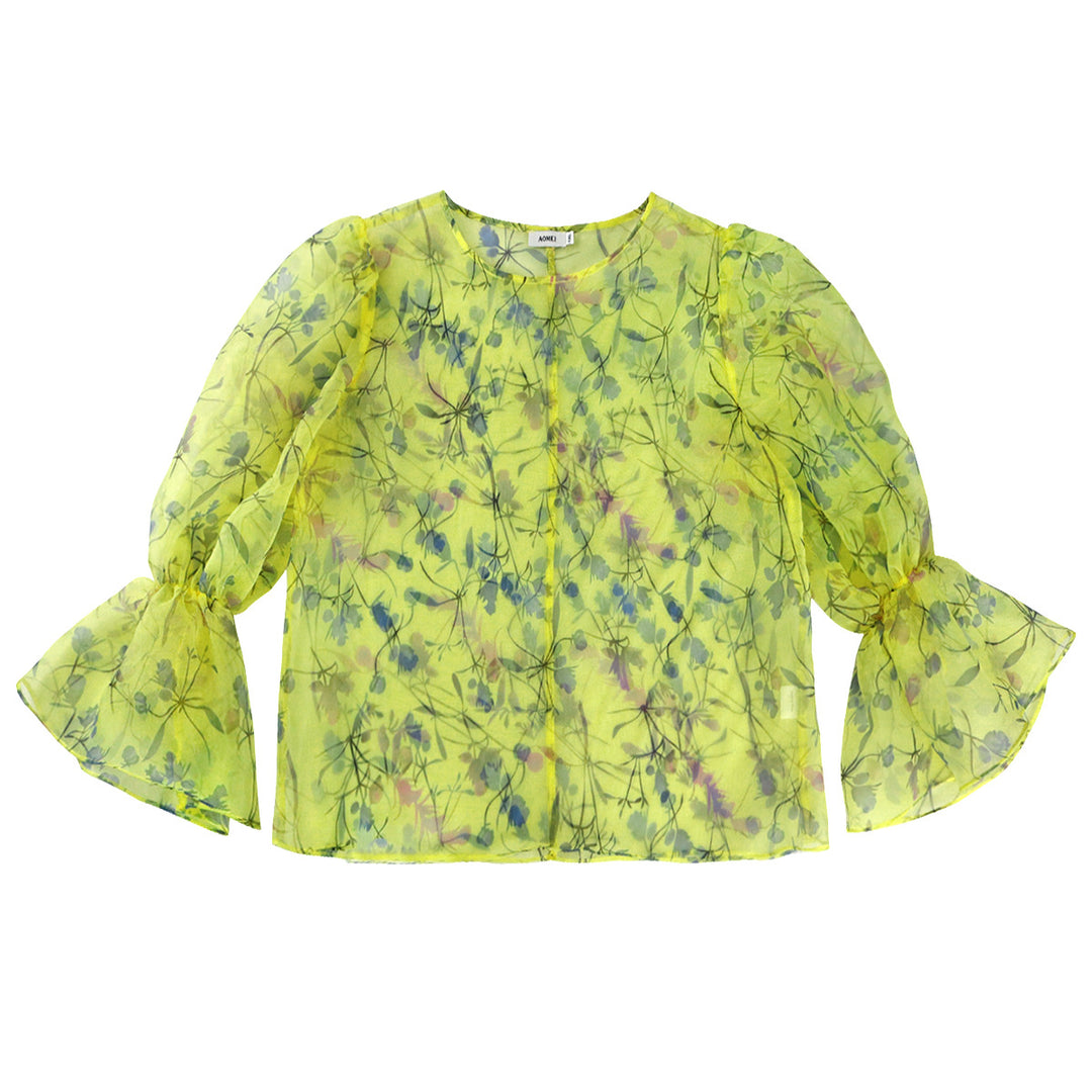 Damen blumige Chiffonbluse mit voluminösen Ärmeln EB