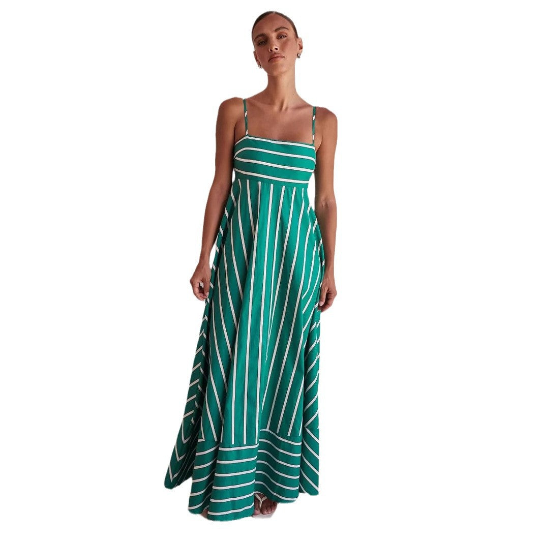 Damen Langarm Maxikleid mit elegantem Streifenmuster und fließendem Schnitt EB