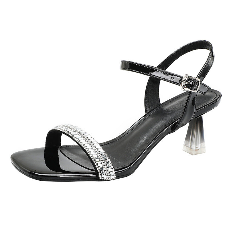 Damen Glamouröse Sandalen mit luxuriöser Verzierungen und elegantem Blockabsatz EB