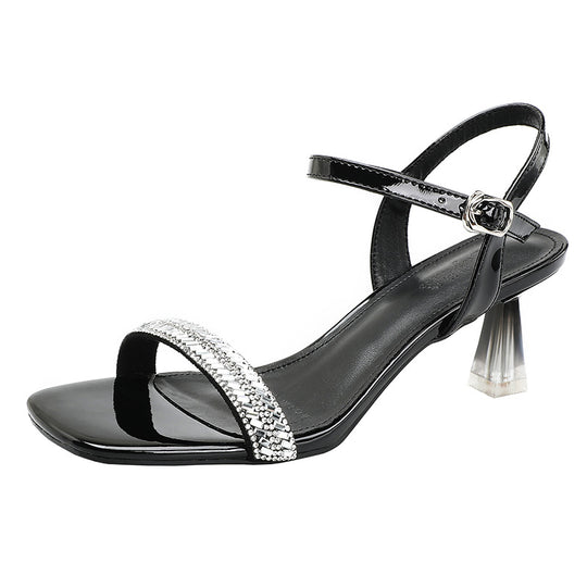 Damen Glamouröse Sandalen mit luxuriöser Verzierungen und elegantem Blockabsatz EB