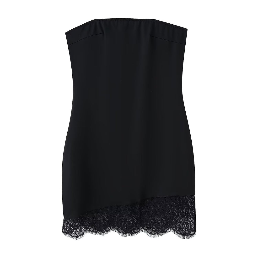 Damen Spitzen-Hängerchenkleid mit elegantem Rückenausschnitt und charmantem Saum EB