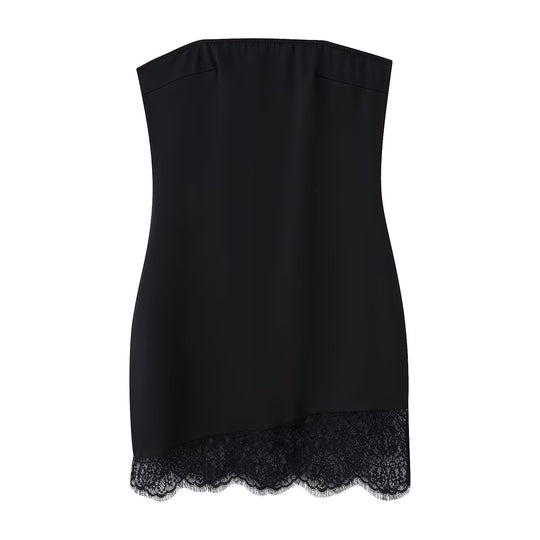Damen Spitzen-Hängerchenkleid mit elegantem Rückenausschnitt und charmantem Saum EB