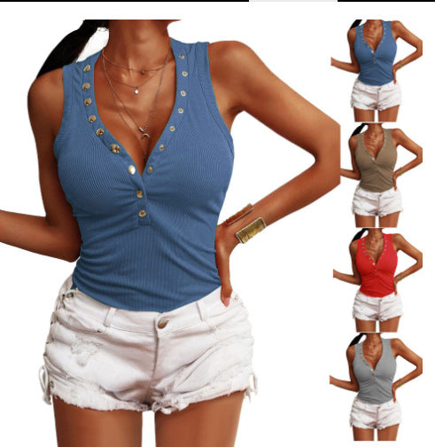 Damen Trendiges Ripp-Top mit Knopfleiste und schmalem Schnitt EB