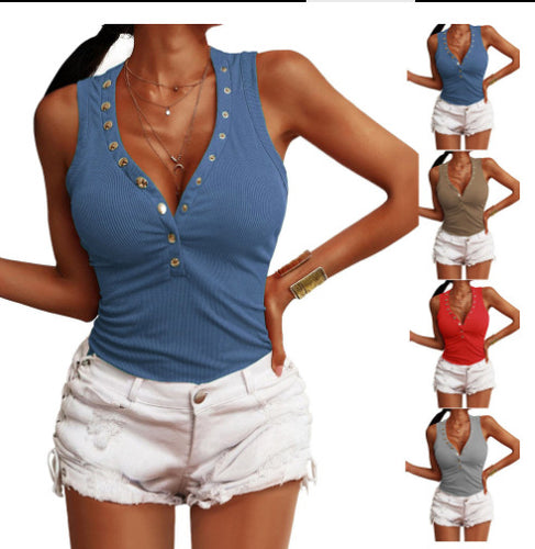 Damen Trendiges Ripp-Top mit Knopfleiste und schmalem Schnitt EB