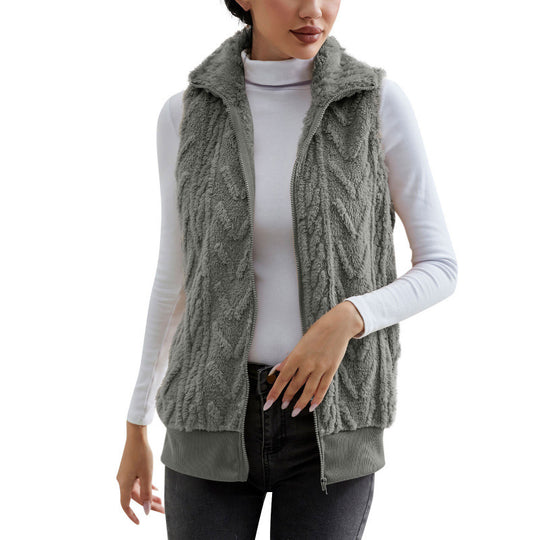 Damen kuschelige Fleecejacke mit Stehkragen und praktischen Taschen EB