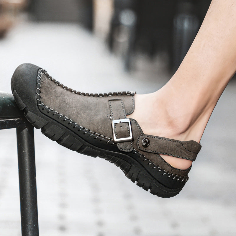 Herren Clogs aus hochwertigem Leder mit komfortablem Riemen und rutschfester Sohle EB