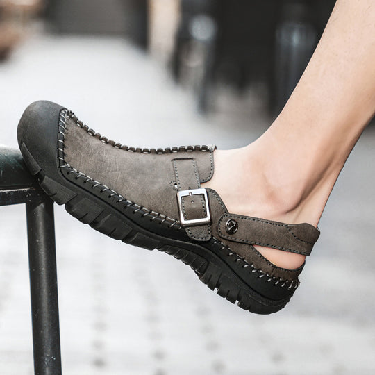 Herren Clogs aus hochwertigem Leder mit komfortablem Riemen und rutschfester Sohle EB