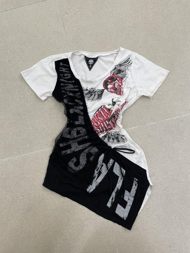 Damen lässiges T-Shirt mit einzigartigem Grafikdesign und sportlichem Mesh-Einsatz EB