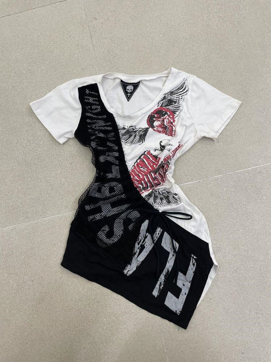 Damen lässiges T-Shirt mit einzigartigem Grafikdesign und sportlichem Mesh-Einsatz EB