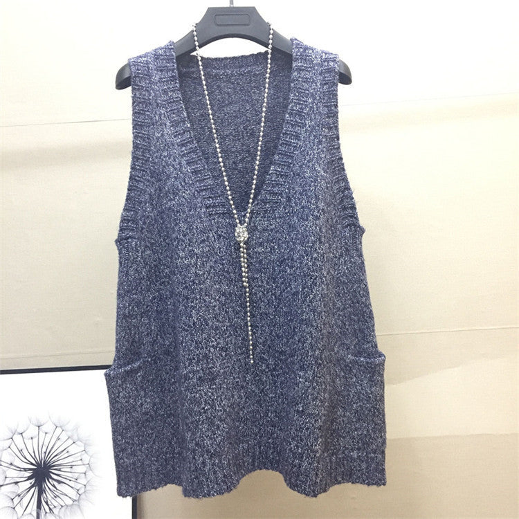 Damen V-Ausschnitt Stricktop mit seitlichen Taschen EB