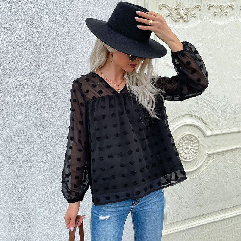 Damen Bluse mit transparentem Strukturdesign und Rüschendetails EB